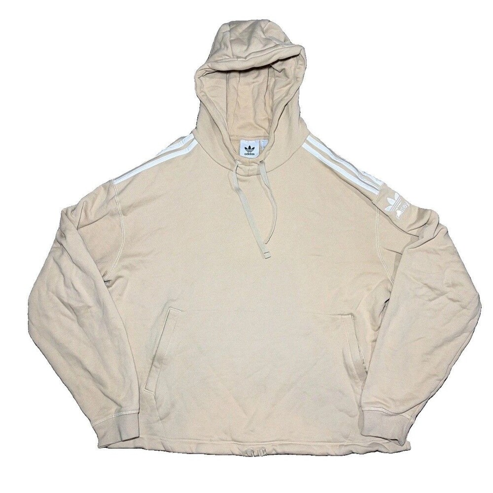 Adidas Parley Hoodie Sand Beige Mens Large HM6751 Trefoil 3-Stripes French Terry